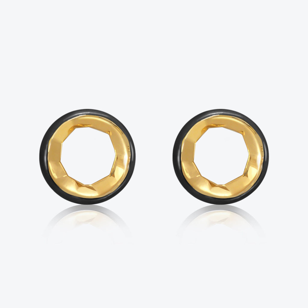 A. Sun Halo 18K Gold Studs w. Jet Black Enamel