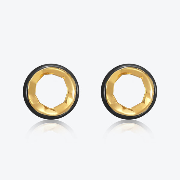 A. Sun Halo 18K Gold Studs w. Jet Black Enamel