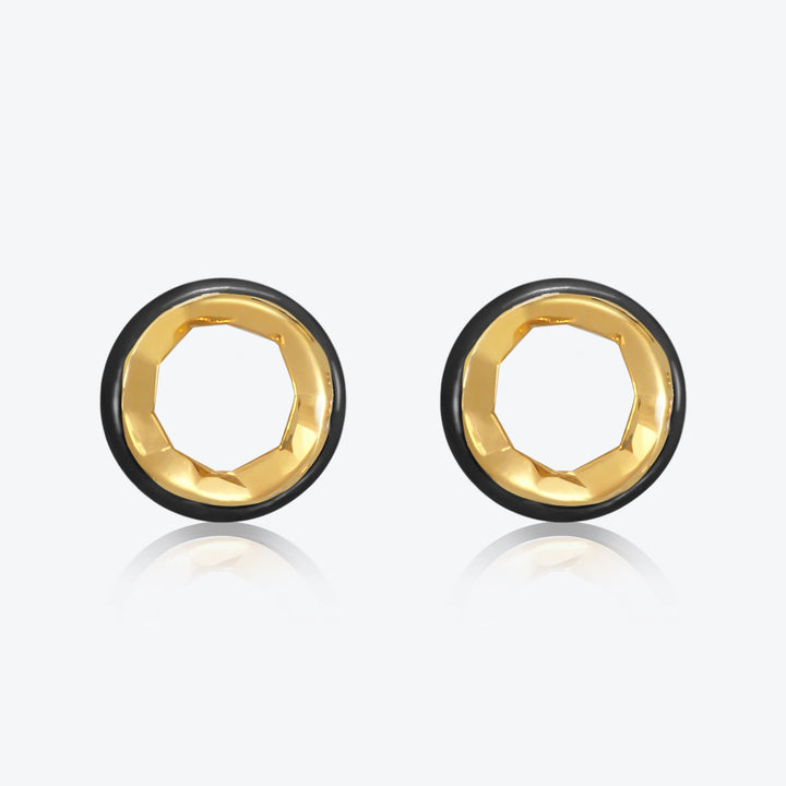 A. Sun Halo 18K Gold Studs w. Jet Black Emaille
