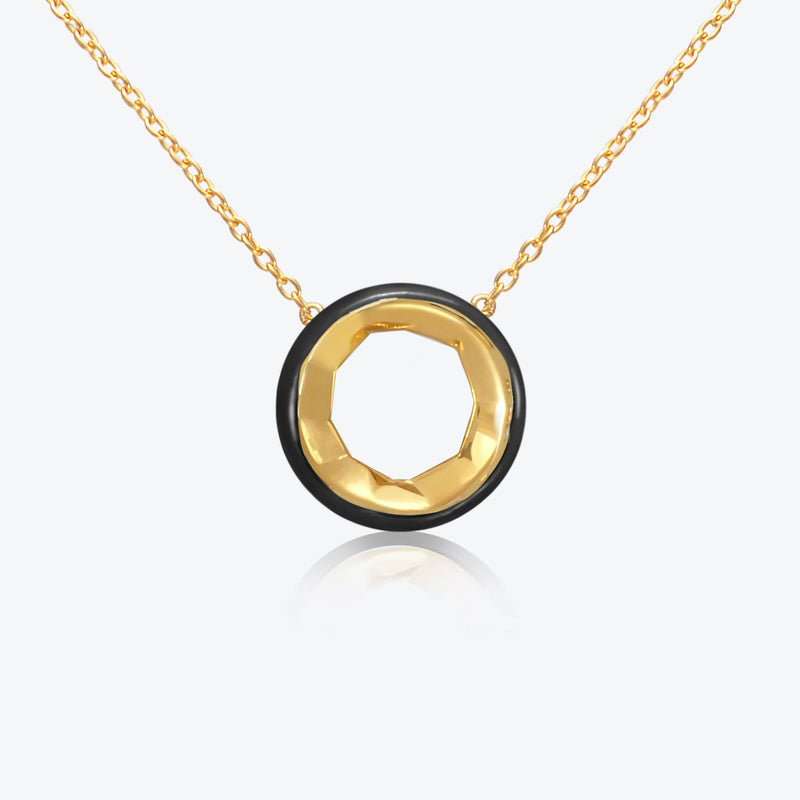 A. Sun Halo 18K Gold Necklace w. Jet Black Enamel