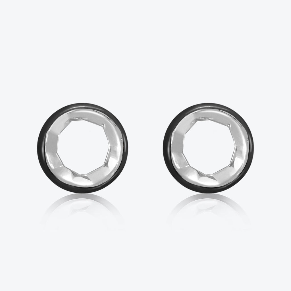 A. Sun Halo Silber Studs w. Jet Black Emaille