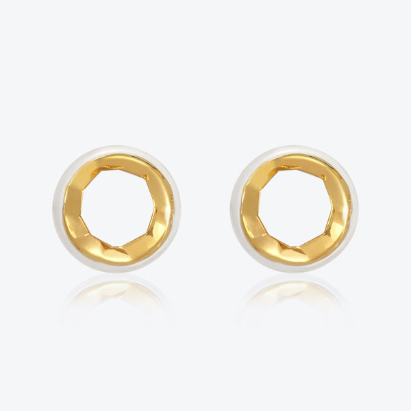 A. Sun Halo 18K Gold Studs w. Snow White Enamel