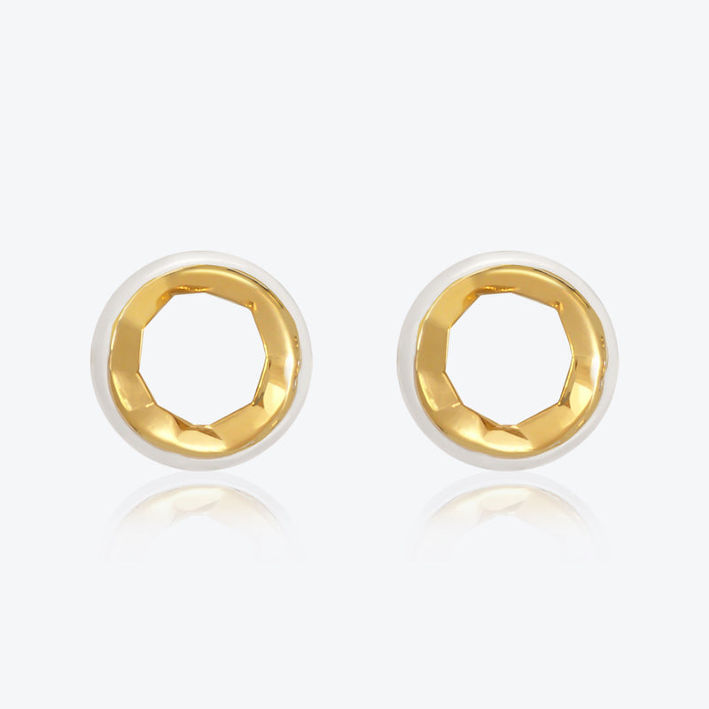 A. Sun Halo 18K Gold Studs w. Snow White Enamel