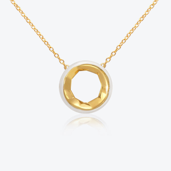 A. Sun Halo 18K Gold Necklace w. Snow White Enamel