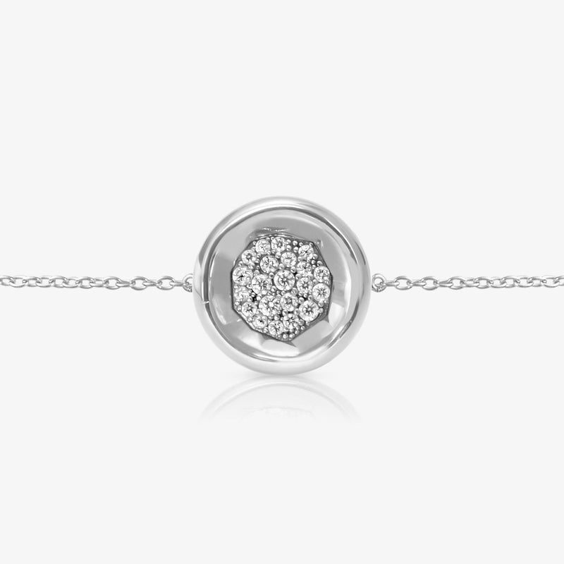 A. Sun Halo Core 18K White Gold Bracelet w. Lab-Grown Diamond Pavé