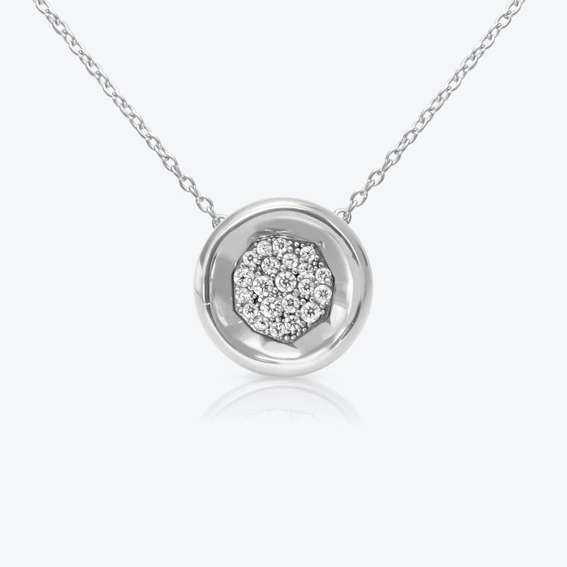 A. Sun Halo Core 18K White Gold Necklace w. Lab-Grown Diamond Pavé