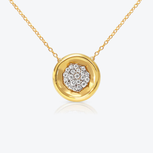 A. Sun Halo Core 18K Gold Necklace w. Lab-Grown Diamond Pavé