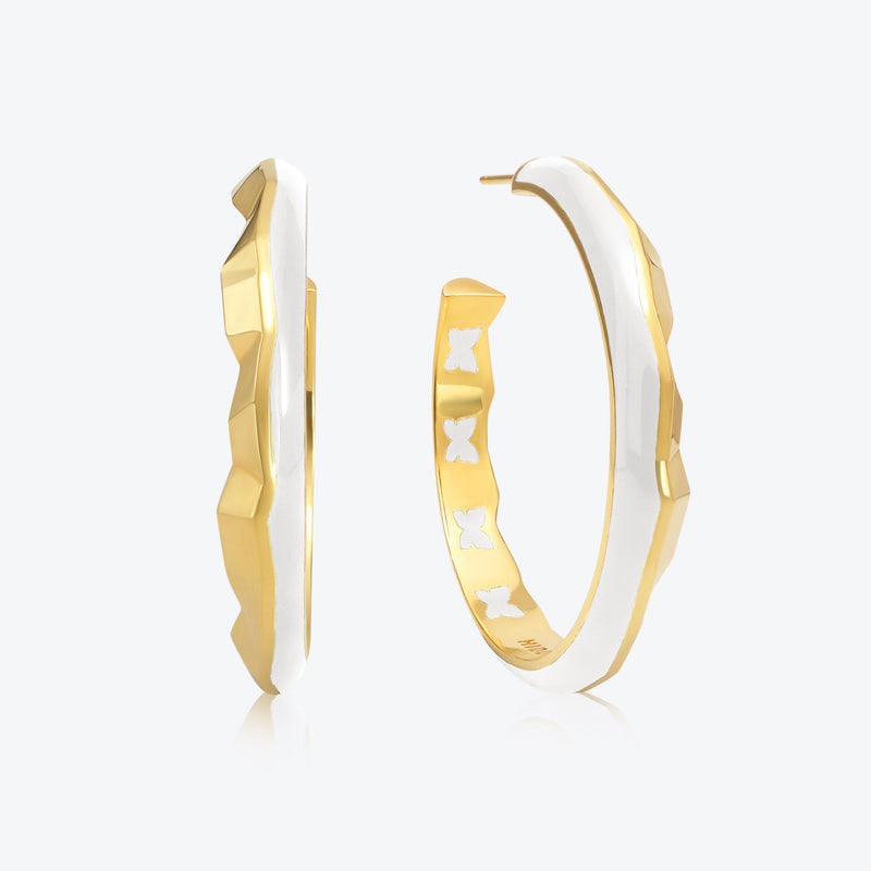 A. Iceberg 18K Gold Plated Hoops w. Snow White Enamel