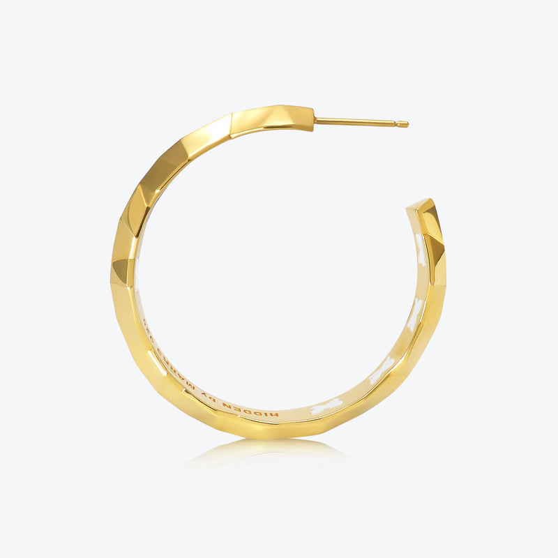 A. Iceberg 18K Gold Plated Hoops w. Snow White Enamel