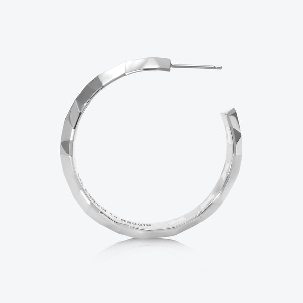 A. Iceberg Silver Hoops w. Snow White Enamel