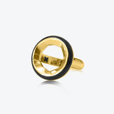 A. Sun Halo 18K Gold Ring w. Jet Black Enamel