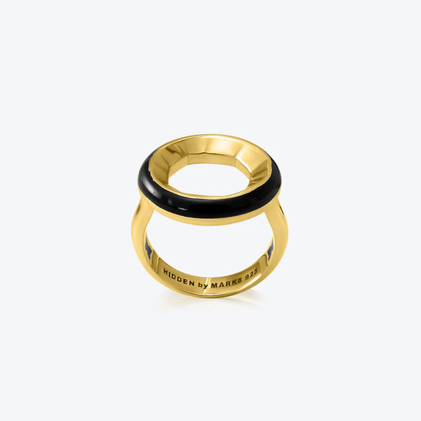 A. Sun Halo 18K Guld Ring m. Sort Emalje