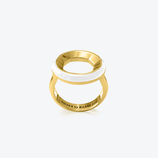 A. Sun Halo 18K Guld Ring m. Hvid Emalje