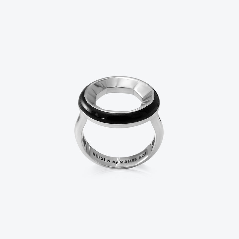 A. Sun Halo Silver Ring w. Jet Black Enamel