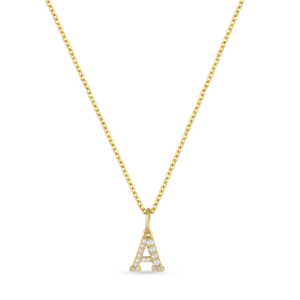 Petite Letter A Gold Vermeil Necklace w. Zirconias