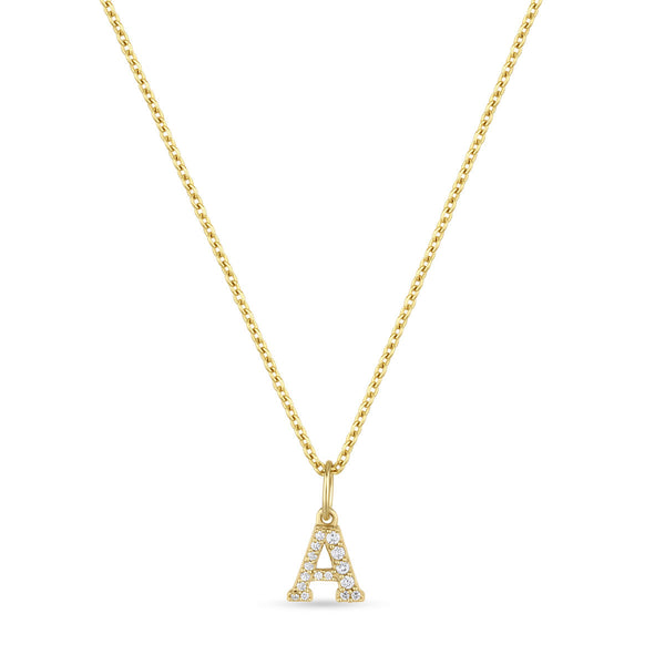 Petite Letter A Gold Vermeil Necklace w. Zirconias