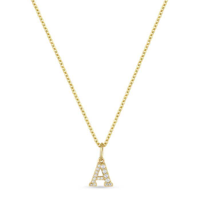 Petite Letter A Gold Vermeil Necklace w. Zirconias