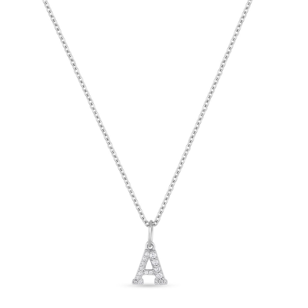 Petite Letter A Silver Necklace w. Zirconias