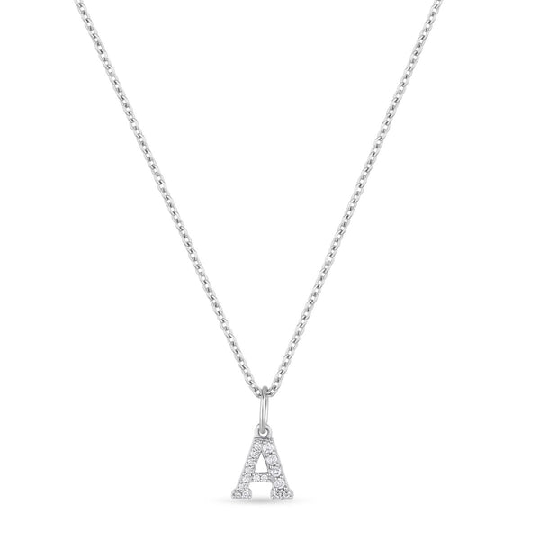 Petite Letter A Silver Necklace w. Zirconias