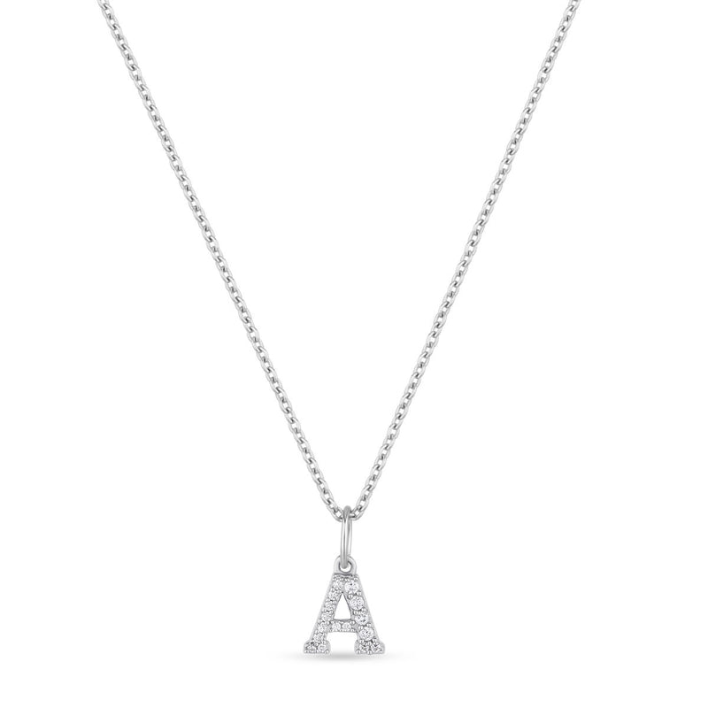 Petite Letter A Silver Necklace w. Zirconias