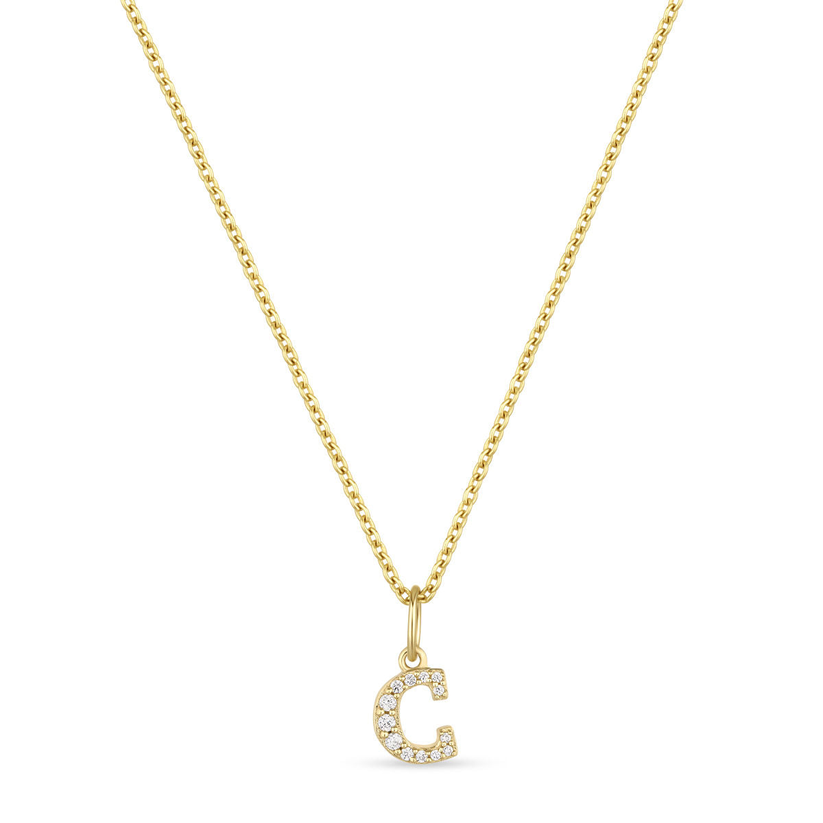 Petite Letter C Gold Vermeil Necklace w. Zirconias