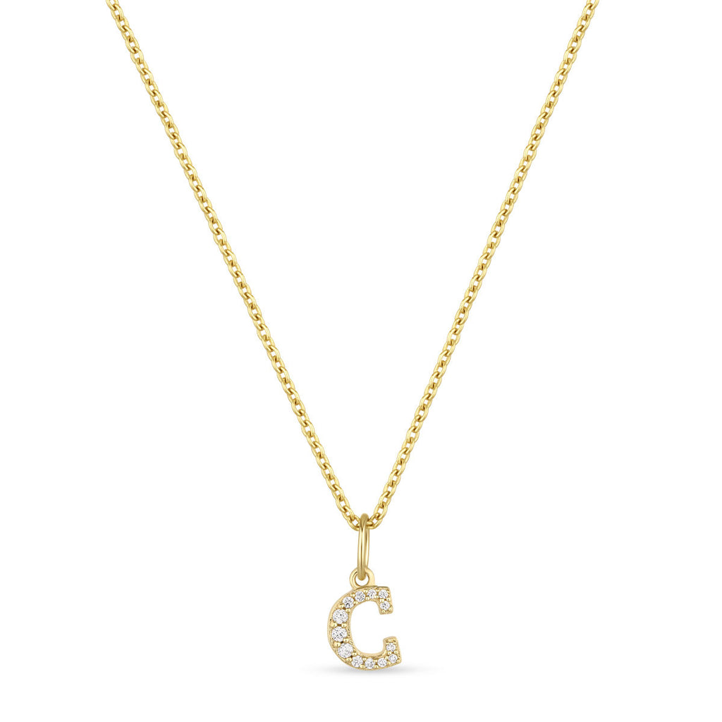 Petite Letter C Gold Vermeil Necklace w. Zirconias