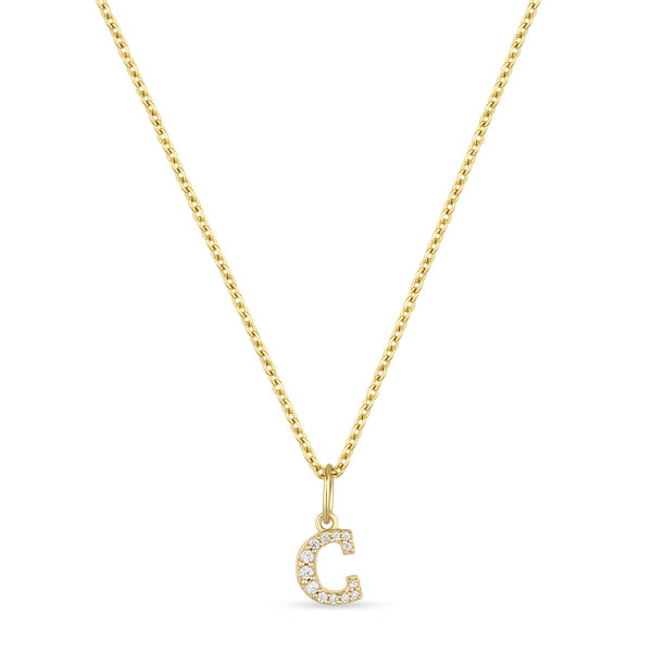 Petite Letter C Gold Vermeil Necklace w. Zirconias