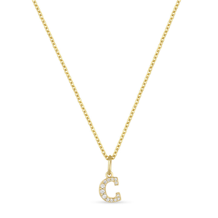 Petite Letter C Gold Vermeil Necklace w. Zirconias