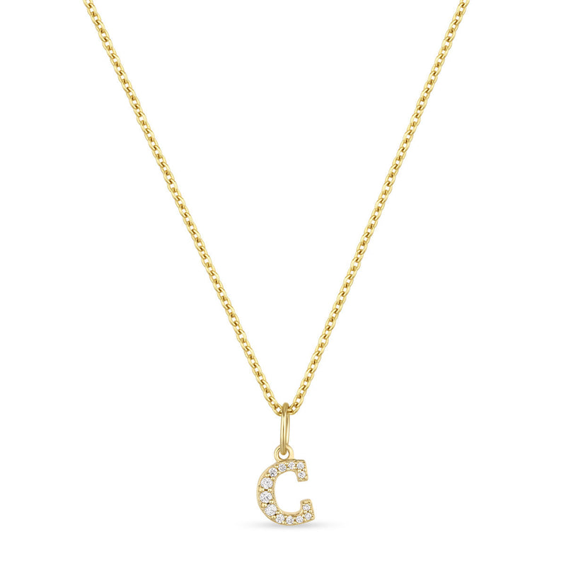 Petite Letter C Gold Vermeil Necklace w. Zirconias