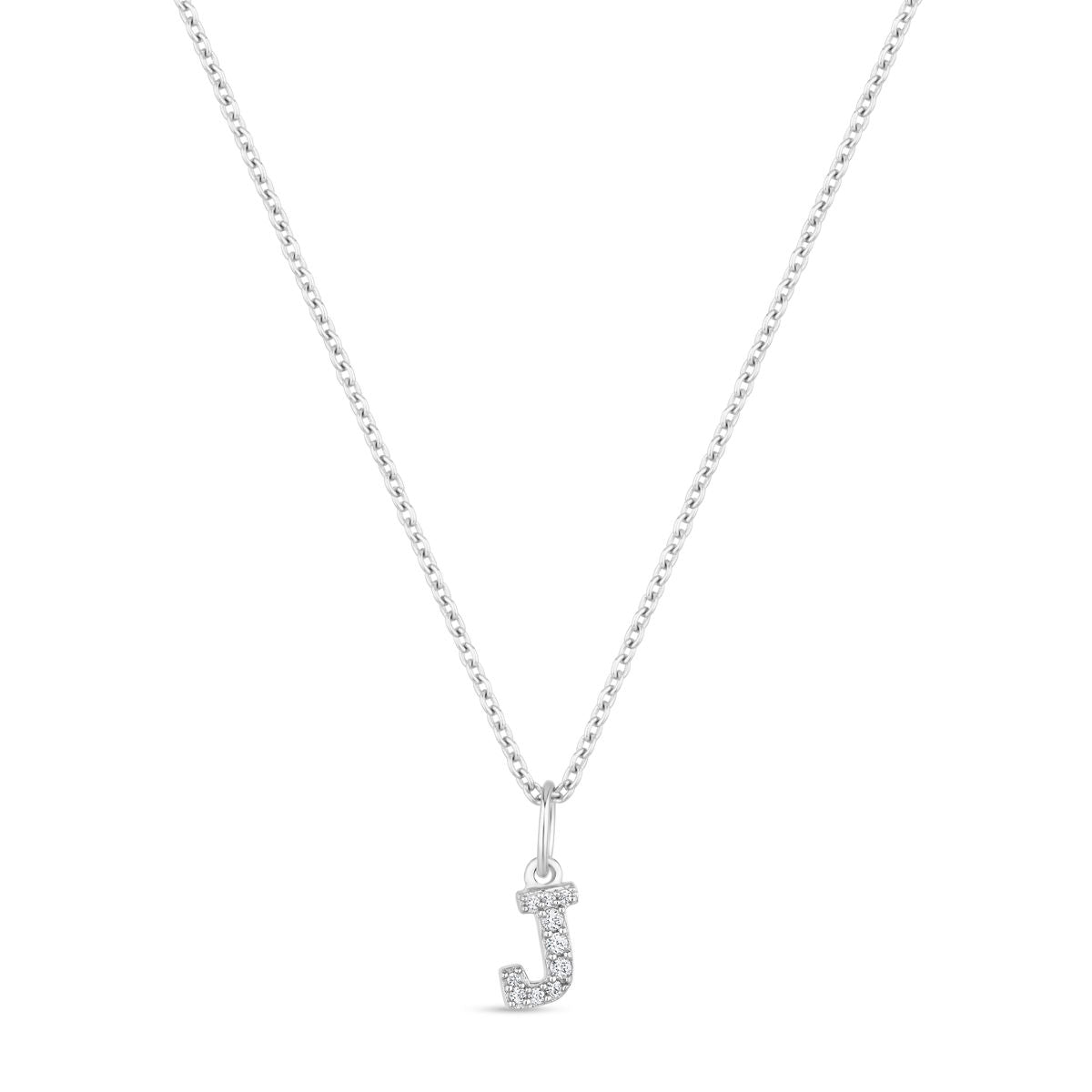 Petite Letter J Silver Necklace w. Zirconias
