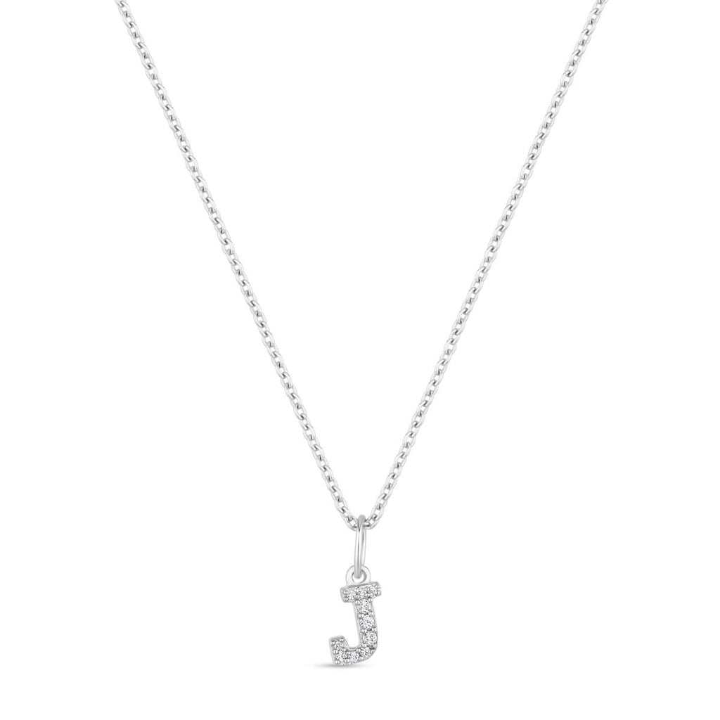 Petite Letter J Silver Necklace w. Zirconias