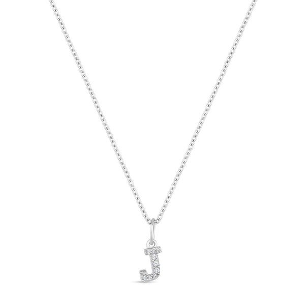 Petite Letter J Silver Necklace w. Zirconias