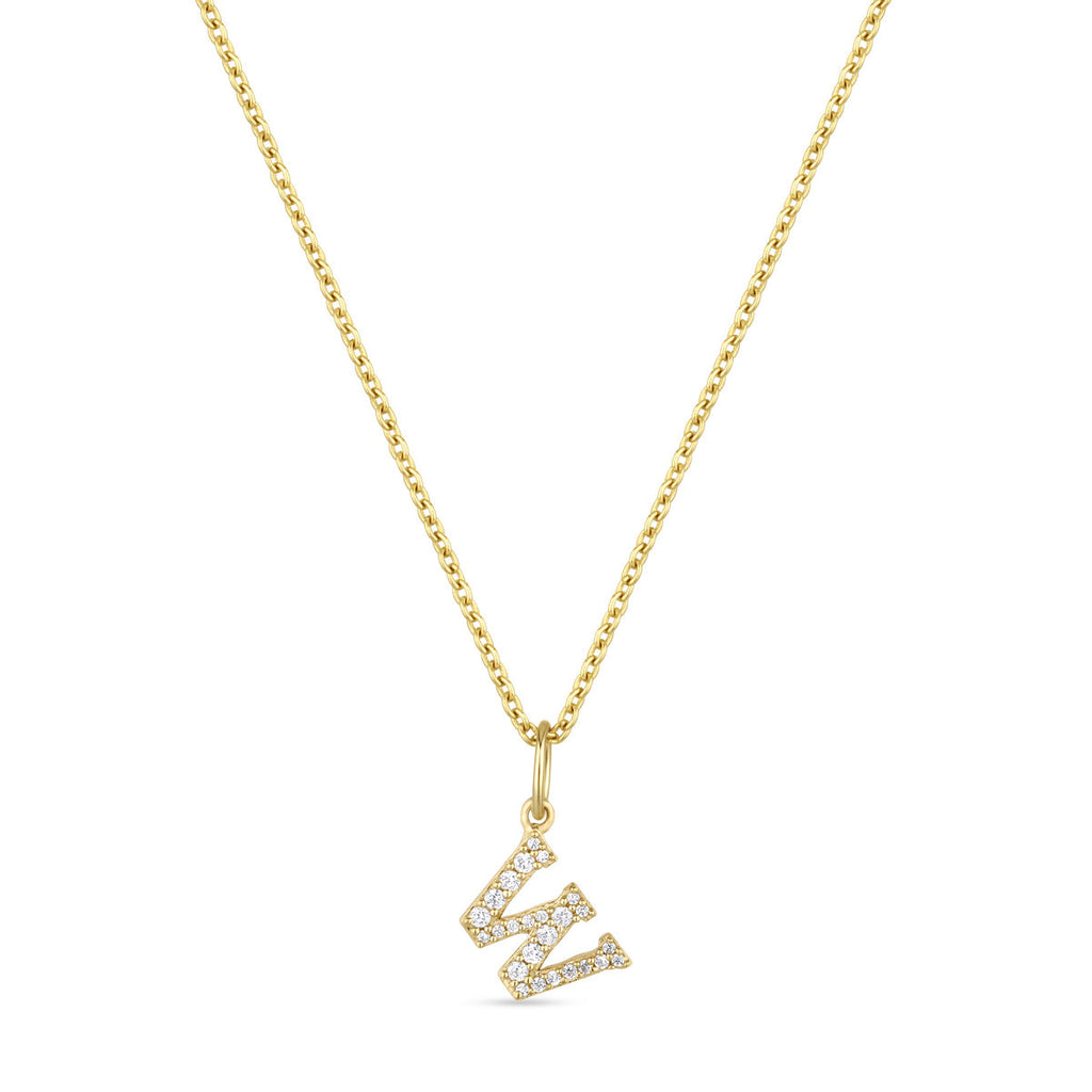 Petite Letter W Gold Vermeil Necklace w. Zirconias
