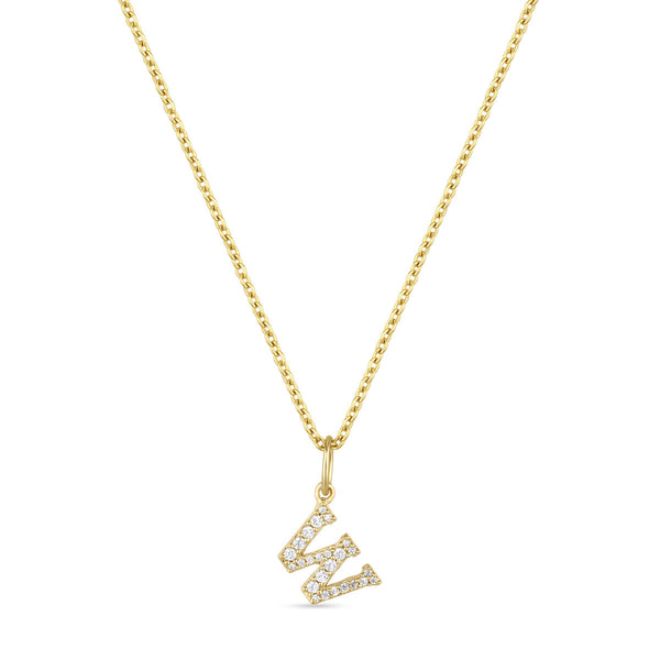 Petite Letter W Gold Vermeil Necklace w. Zirconias