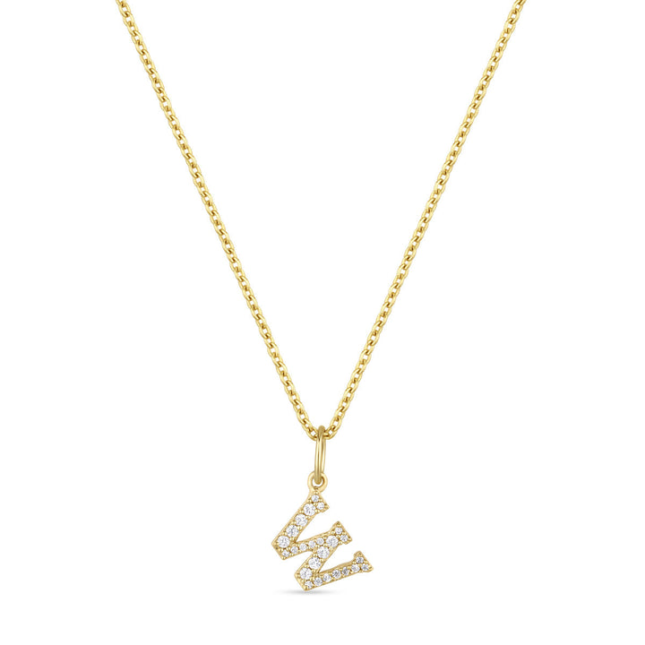 Petite Letter W Gold Vermeil Necklace w. Zirconias