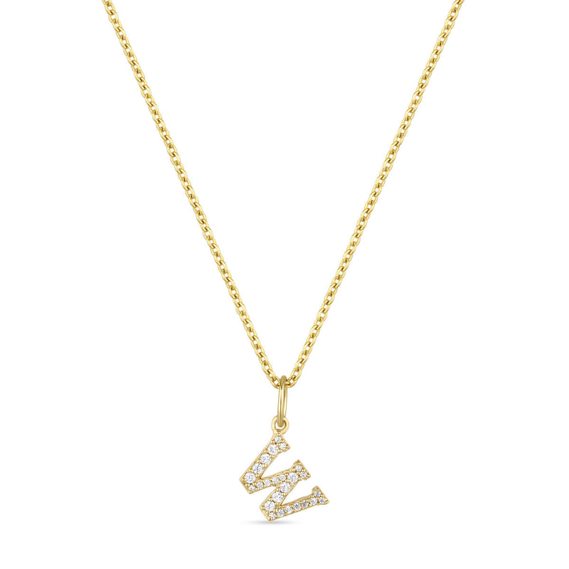 Petite Letter W Gold Vermeil Necklace w. Zirconias