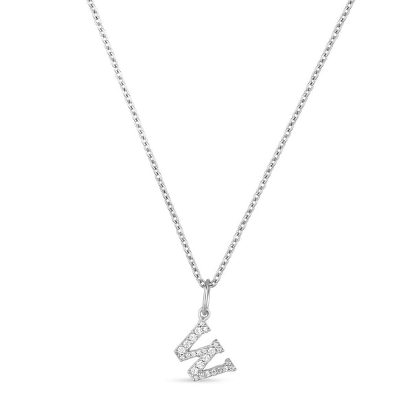 Petite Letter W Silver Necklace w. Zirconias