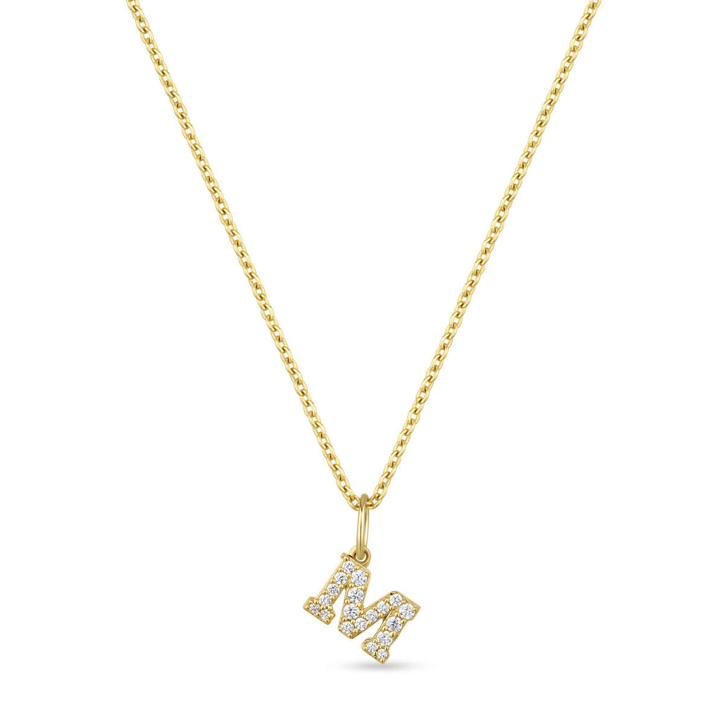 Petite Letter M Gold Vermeil Necklace w. Zirconias