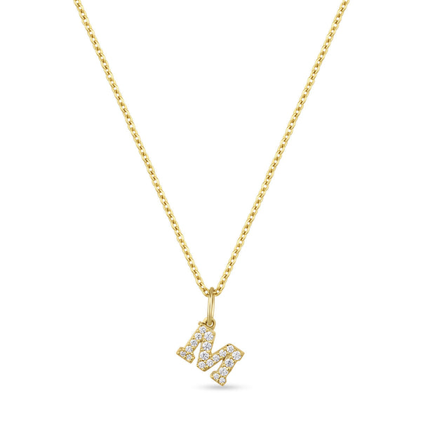 Petite Letter M Gold Vermeil Necklace w. Zirconias