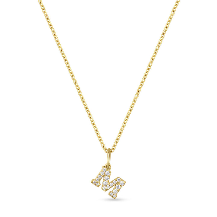 Petite Letter M Gold Vermeil Necklace w. Zirconias