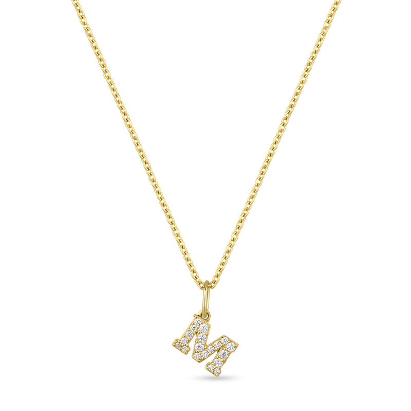 Petite Letter M Gold Vermeil Necklace w. Zirconias