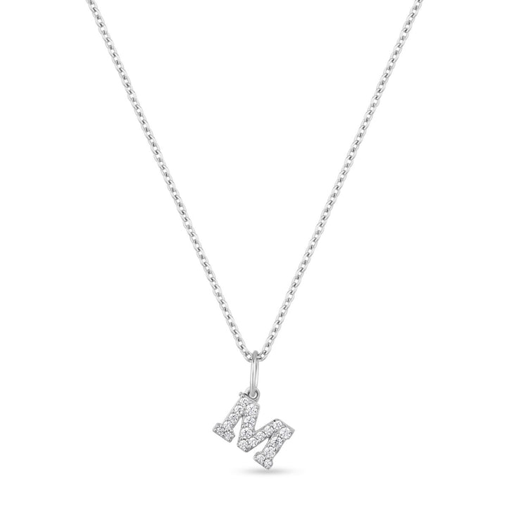 Petite Letter M Silver Necklace w. Zirconias