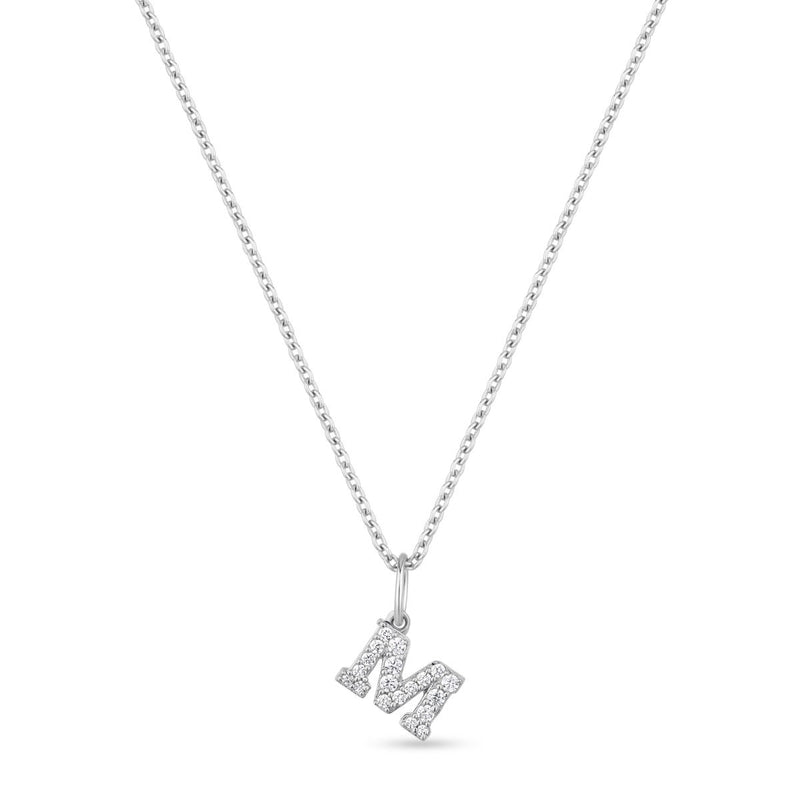 Petite Letter M Silver Necklace w. Zirconias
