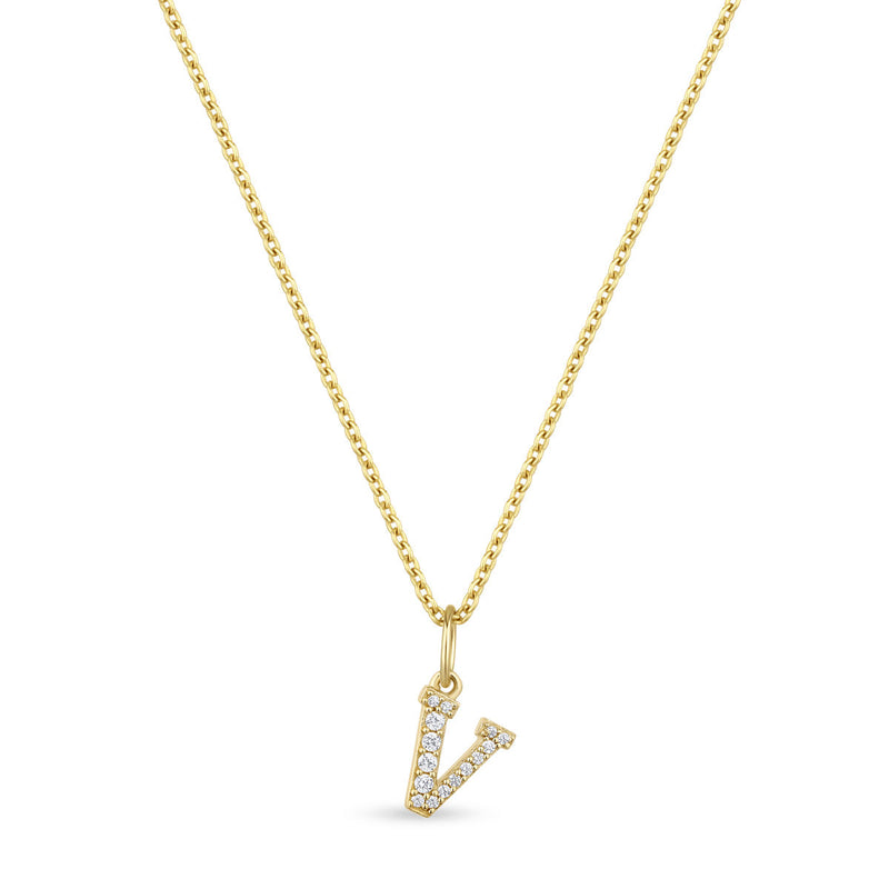 Petite Letter V Gold Vermeil Necklace w. Zirconias