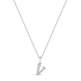 Petite Letter V Silver Necklace w. Zirconias