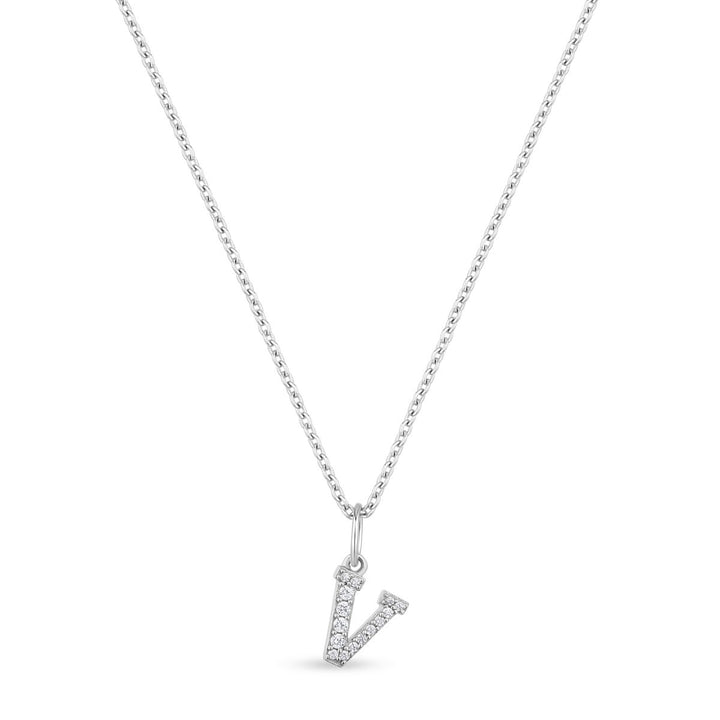 Petite Letter V Silver Necklace w. Zirconias