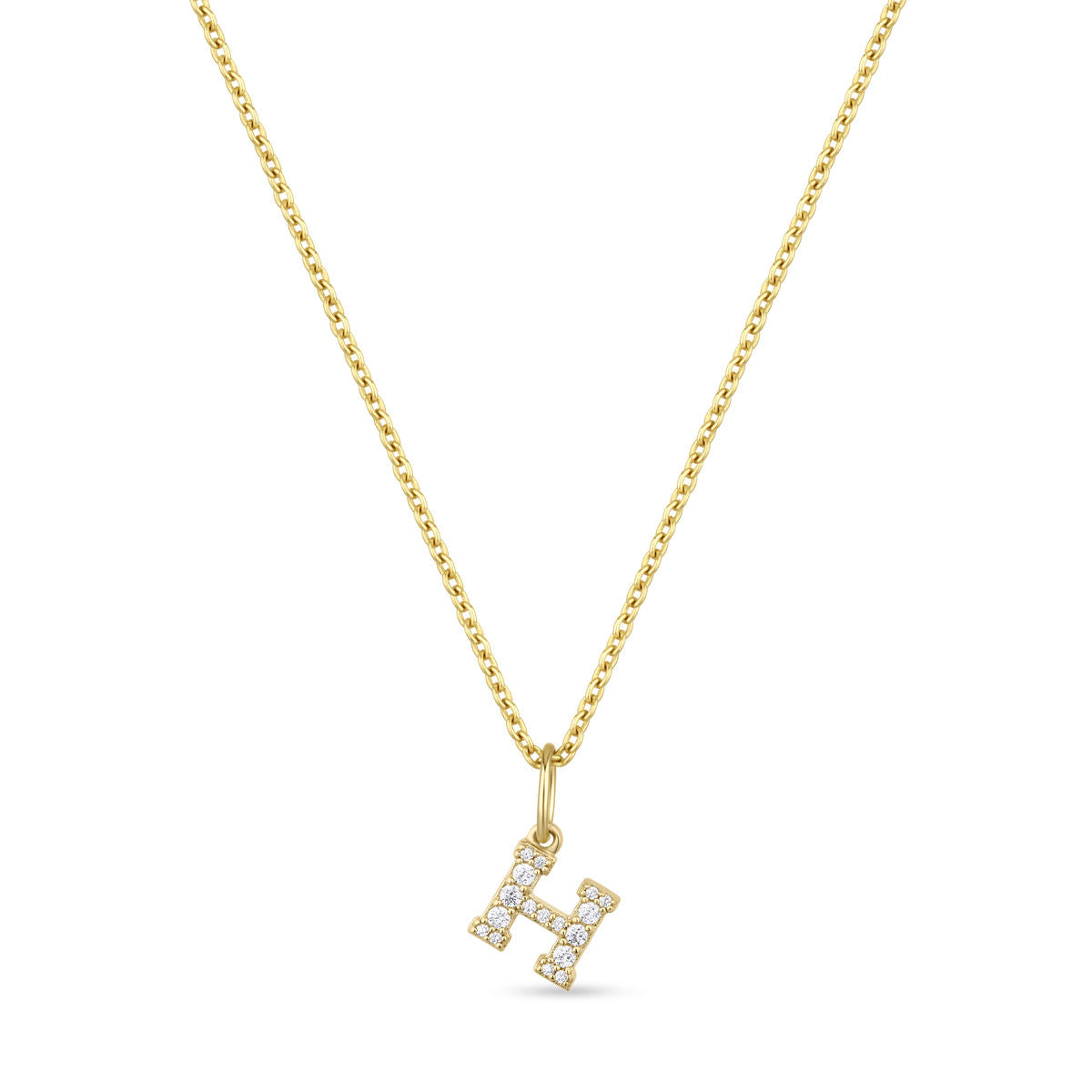 Petite Letter H Gold Vermeil Necklace w. Zirconias