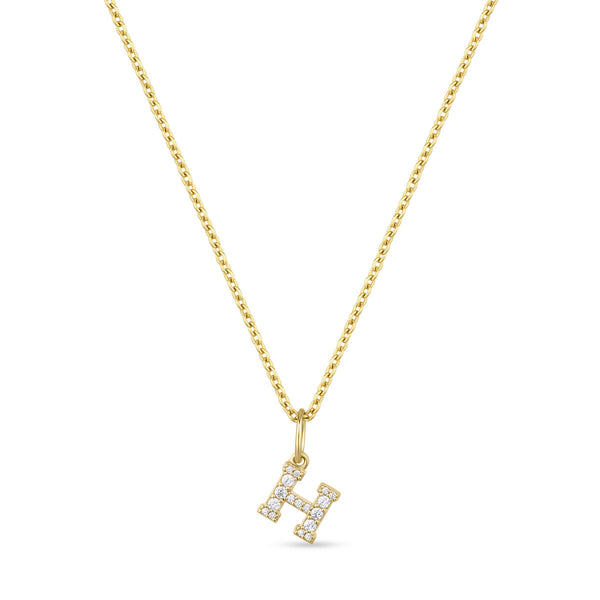 Petite Letter H Gold Vermeil Necklace w. Zirconias