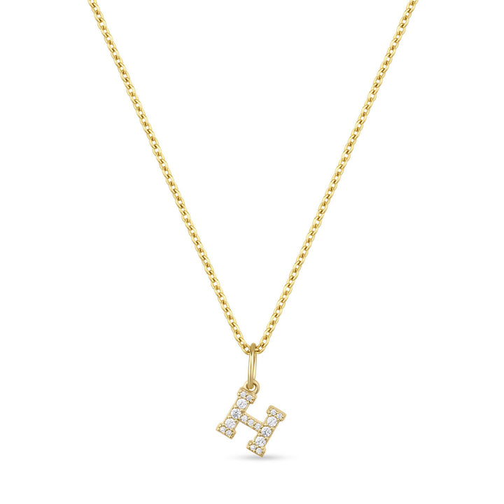 Petite Letter H Gold Vermeil Necklace w. Zirconias