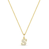 Petite Letter S Gold Vermeil Necklace w. Zirconias